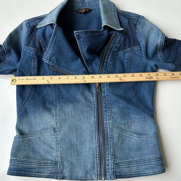 Multiples Blue Denim Knit Moto Zip Front Stretch Jean Jacket Women’s Size Small - Picture 7 of 9